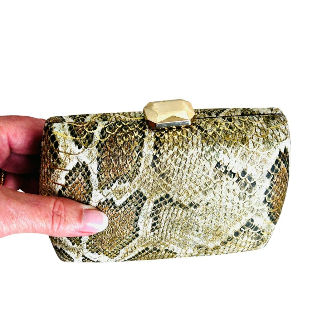 NEW Madison West CONVERTABLE Crossbody Bag Clutch Faux Snake Beige Black NWT - Picture 6 of 8